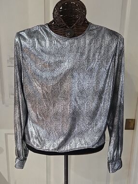 lauren lee Silver Metallic Patterned Top